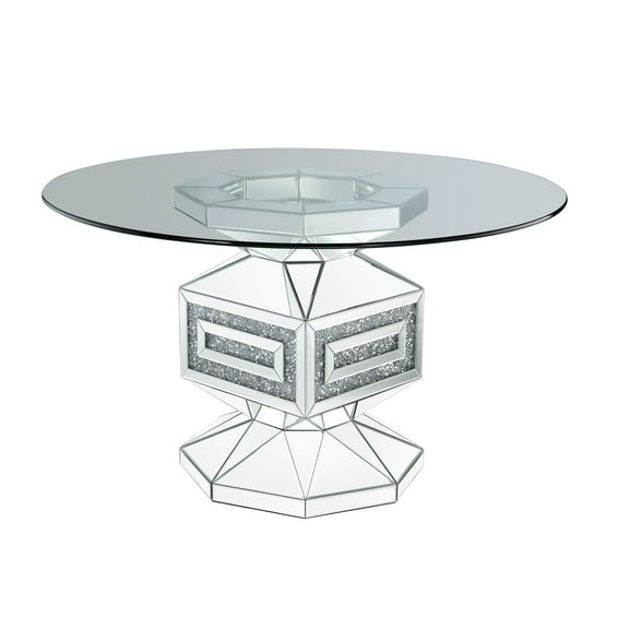 ACME Noralie Dining Table in Clear Glass Mirrored and Faux Diamonds