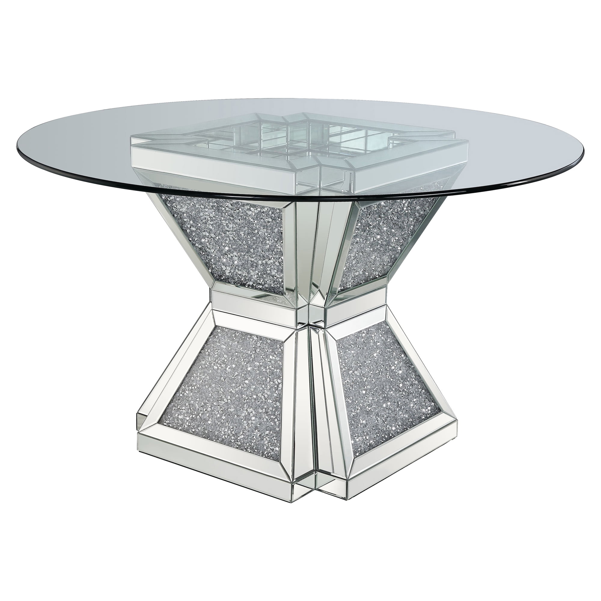 Elegant 52" Round Glass Dining Table with Mirrored Diamond Pedestal