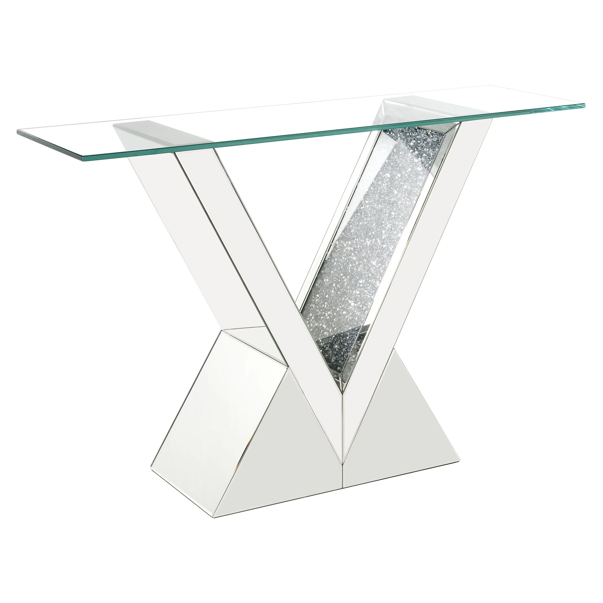 Mirrored V Pedestal 47'' Console Table with Faux Diamond Inlay