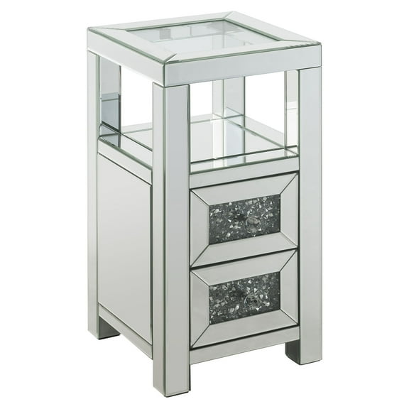 ACME Noralie Storage Accent Table in Clear and Mirrored