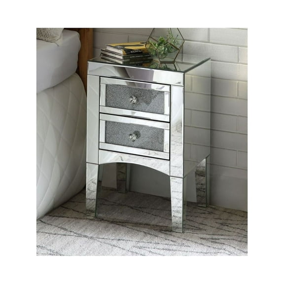 ACME Noralie Tapered Legs Accent Table in Mirrored and Faux Diamonds