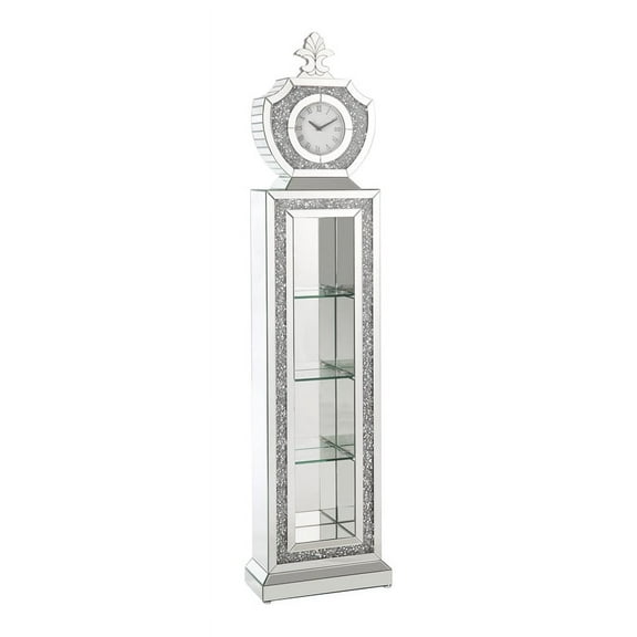 ACME Noralie Wood Frame Grandfather Clock with LED in Mirrored and Faux Diamonds