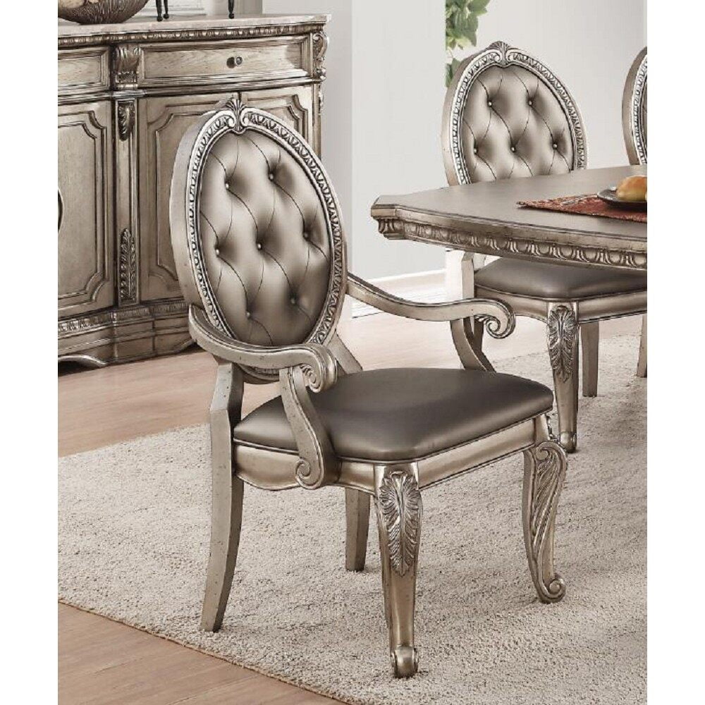 Northville 24" Gray Faux Leather and Wood Antique Arm Chair
