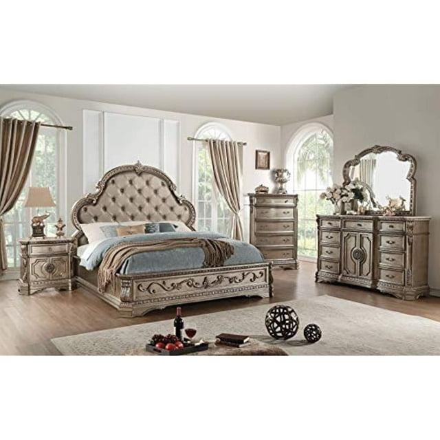 ACME Northville Bed in Antique Silver Finish, Multiple Sizes