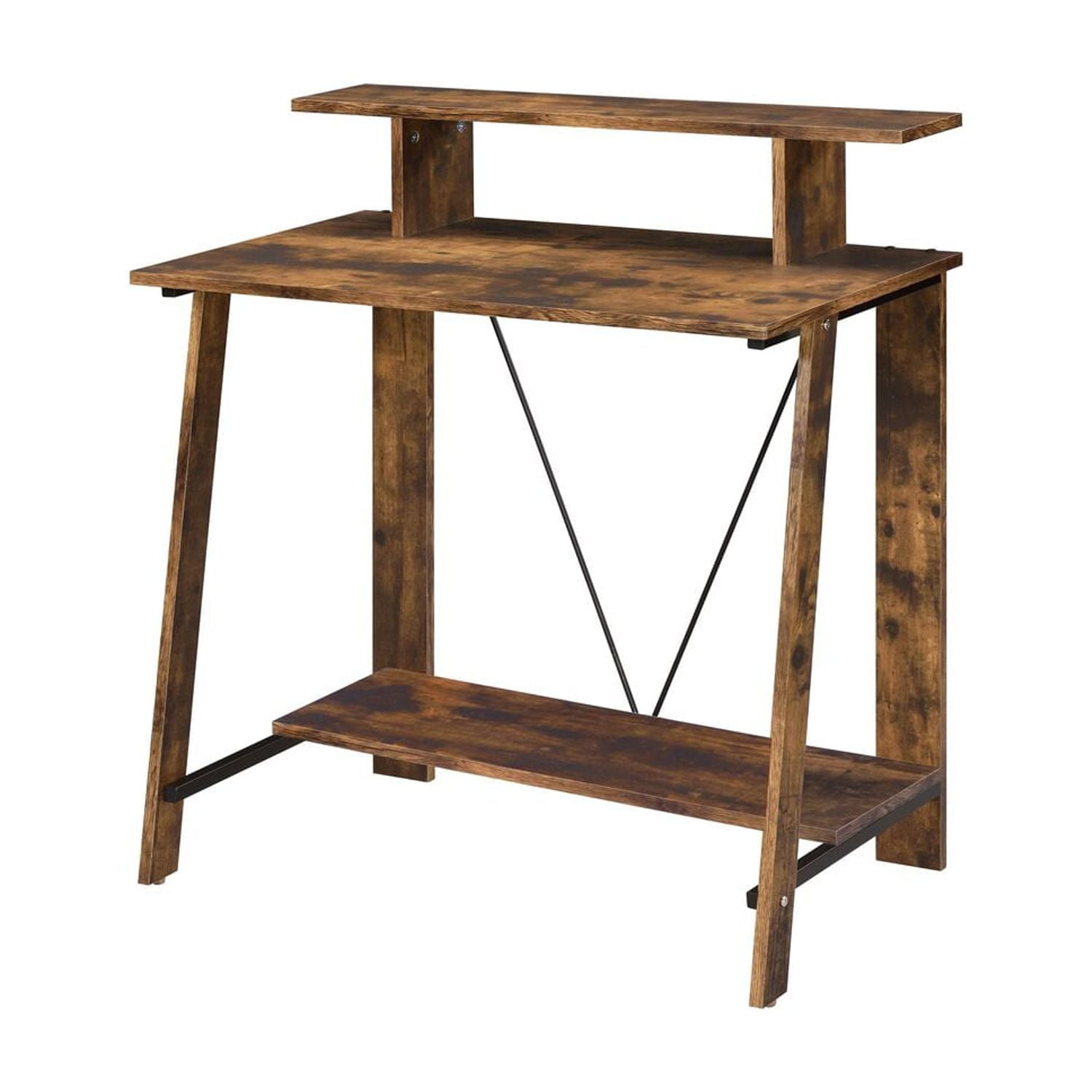 Weathered Oak and Black Industrial Writing Desk with Shelf