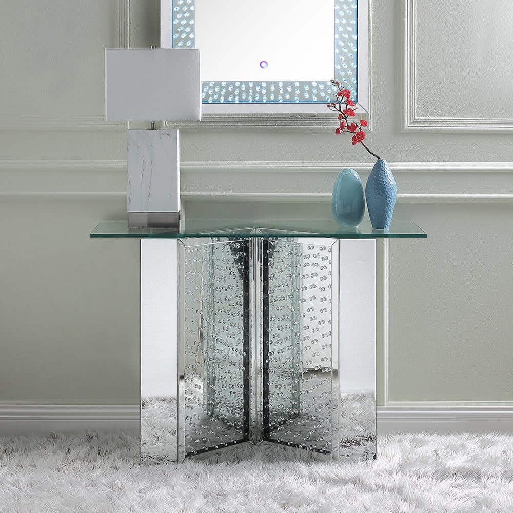 Acme Nysa Console Table Mirrored & Faux Crystals