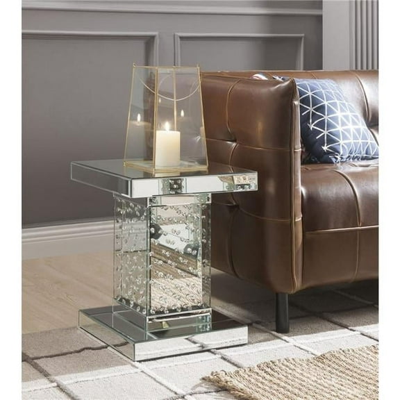 ACME Nysa End Table - Mirrored & Faux Crystals - 20 x 16 x 16 in.