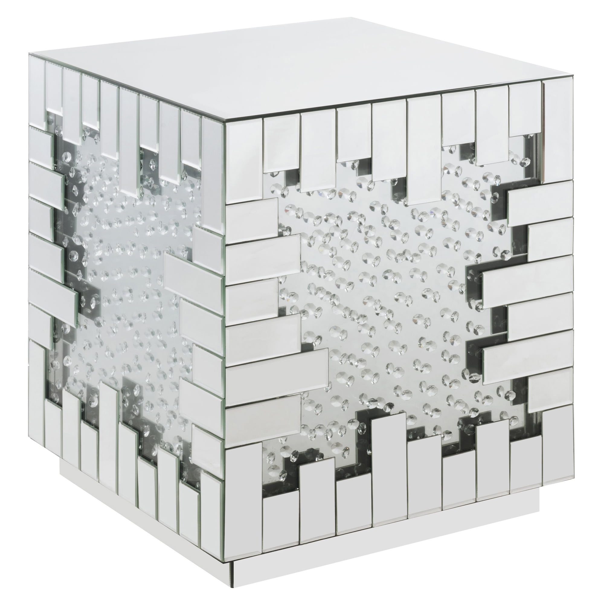 Nysa Mirrored Glass End Table with Faux Crystals