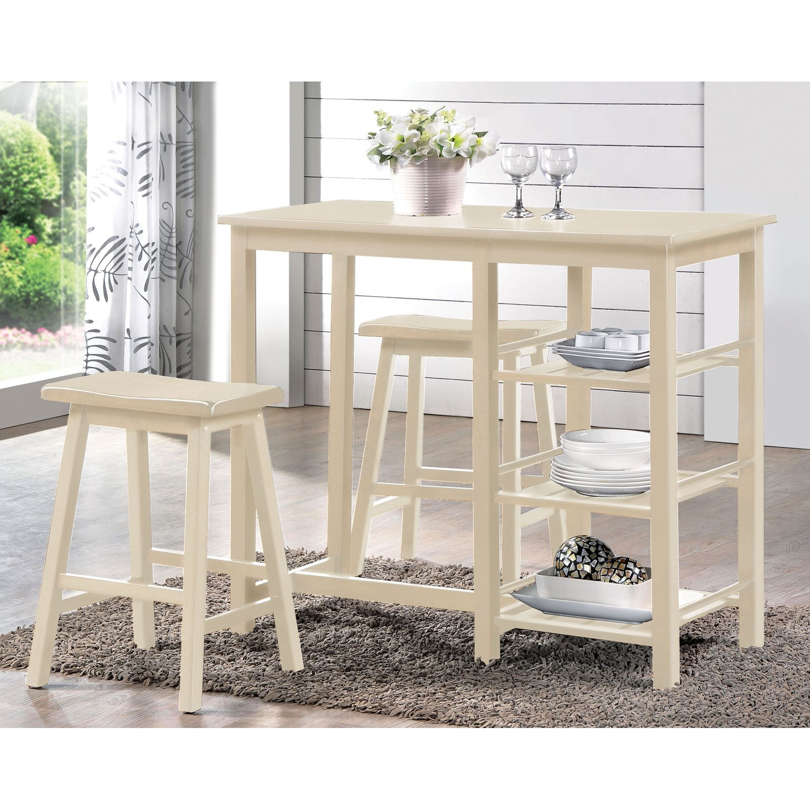 ACME Nyssa 3-Piece Pack Counter Height Set, Walnut