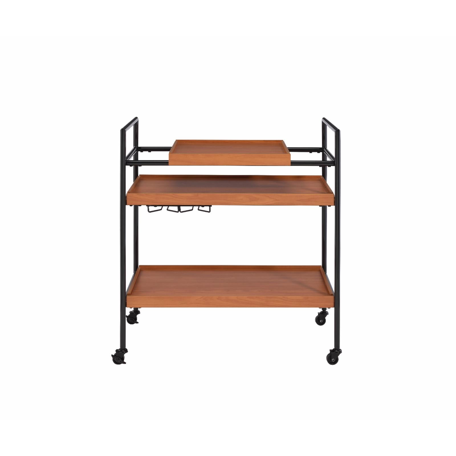 Oaken Honey Oak and Black Serving Cart with Adjustable Shelves