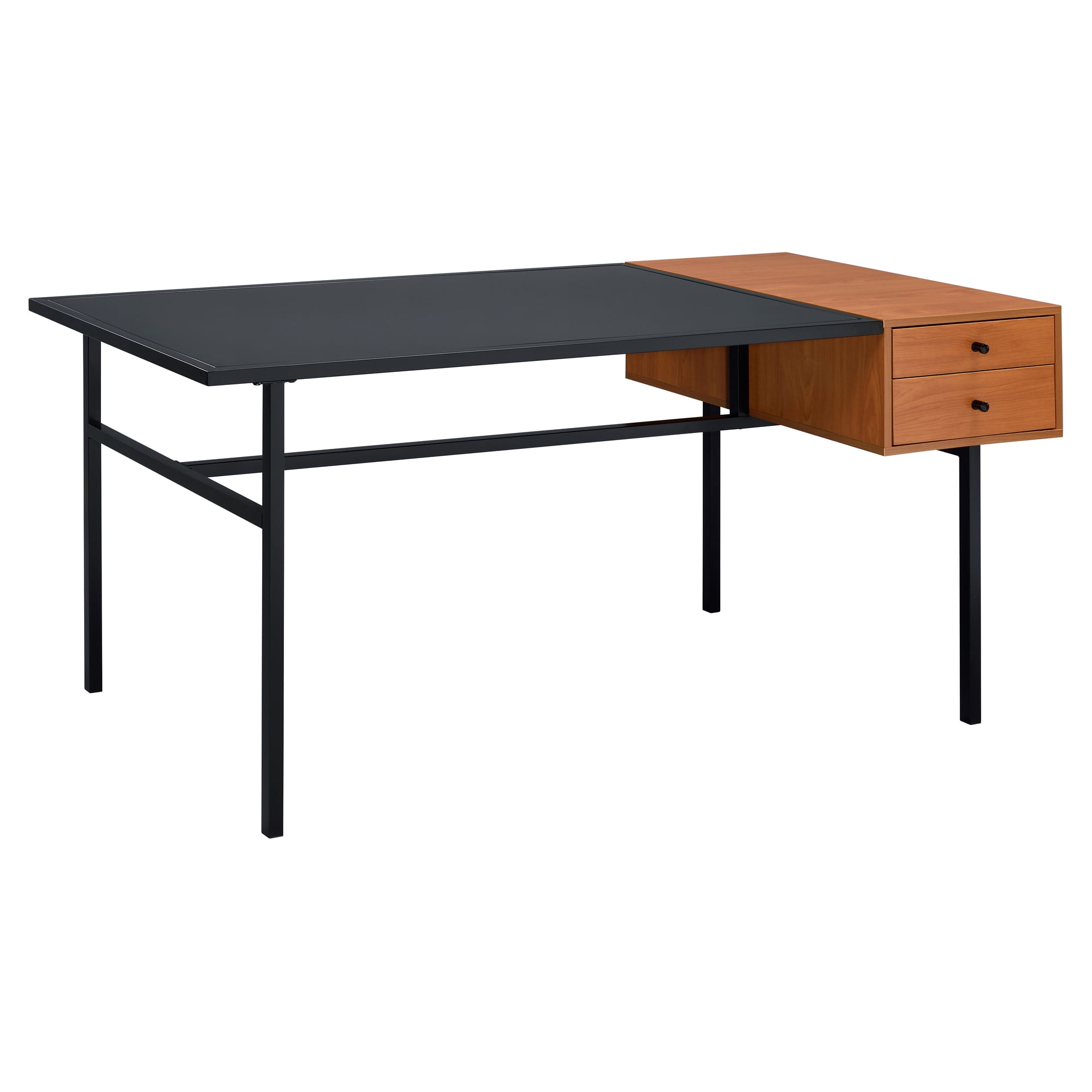 Black and Honey Oak Executive Desk with Drawers and Keyboard Tray