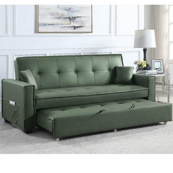 ACME Octavio Upholstered Adjustable Sofa with 2 Pillows in Green Fabric