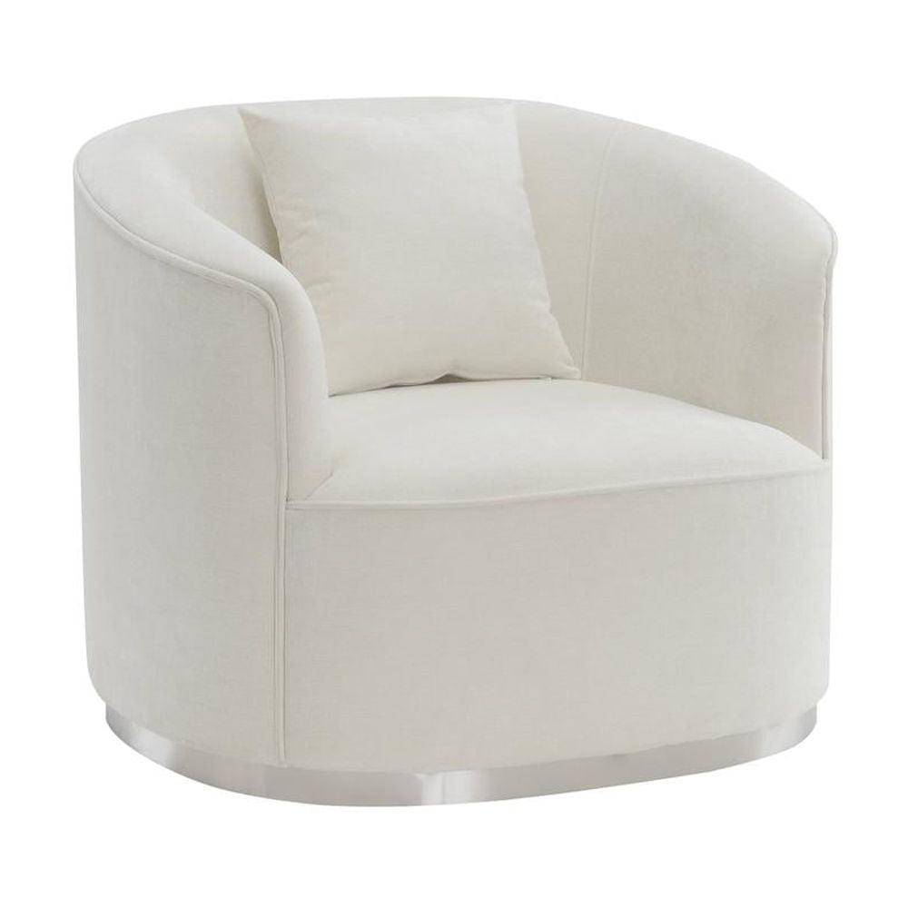 Odette Beige Chenille Barrel Accent Chair with Pillow