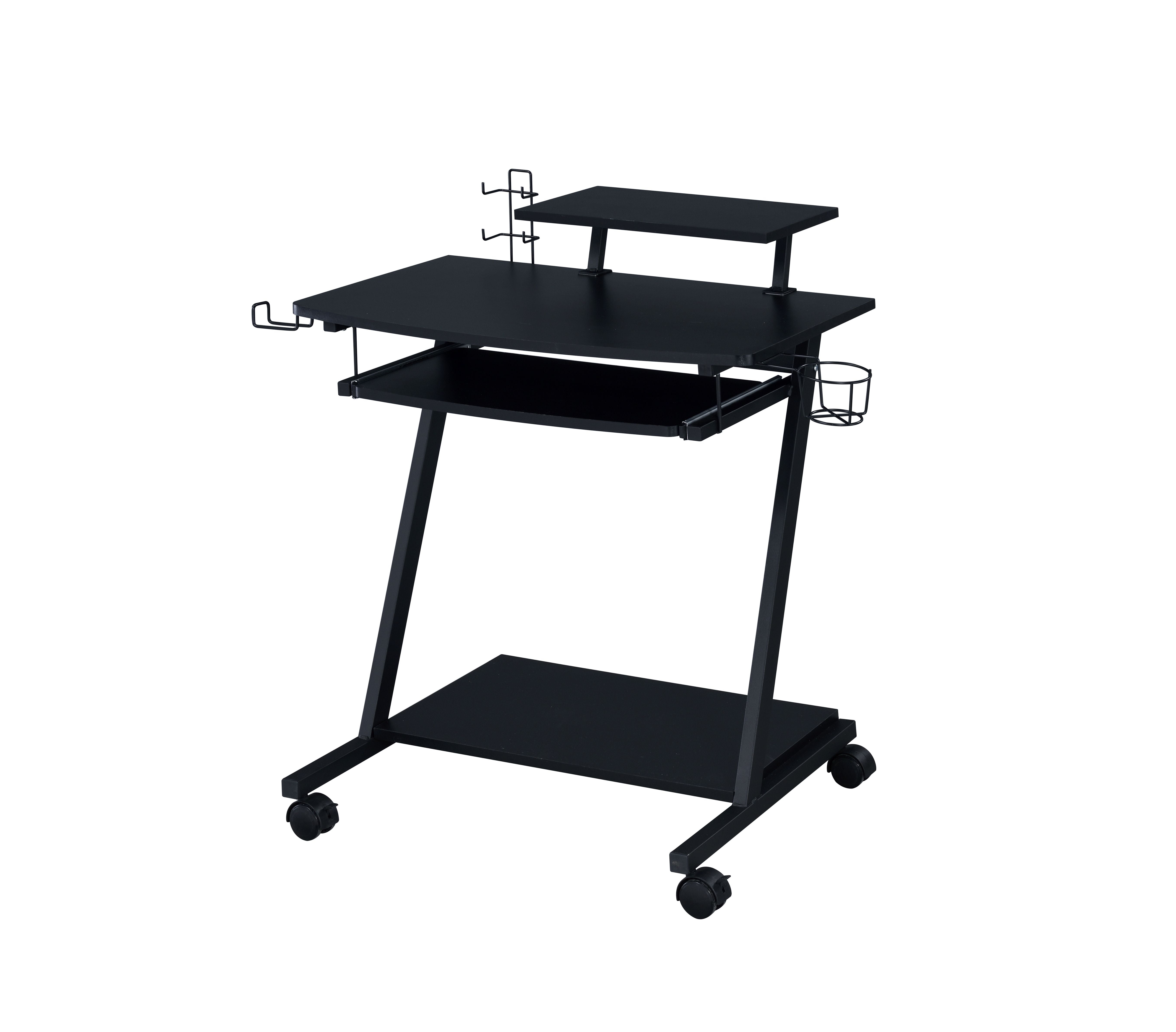 Ordrees 28" Industrial Black Gaming Desk with Cup Holder and Shelves