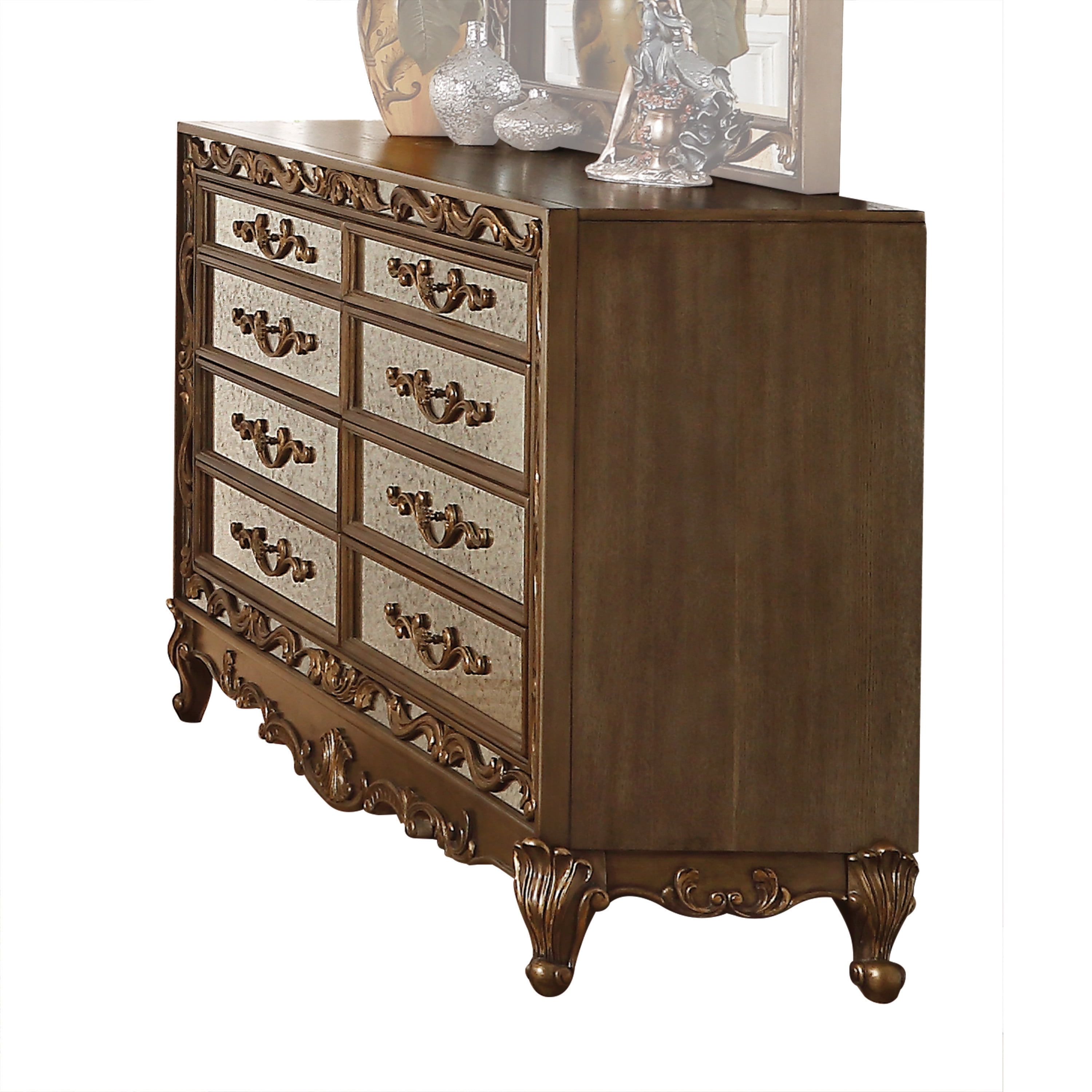 Antique Gold Mirrored 8-Drawer Mid-Century Dresser