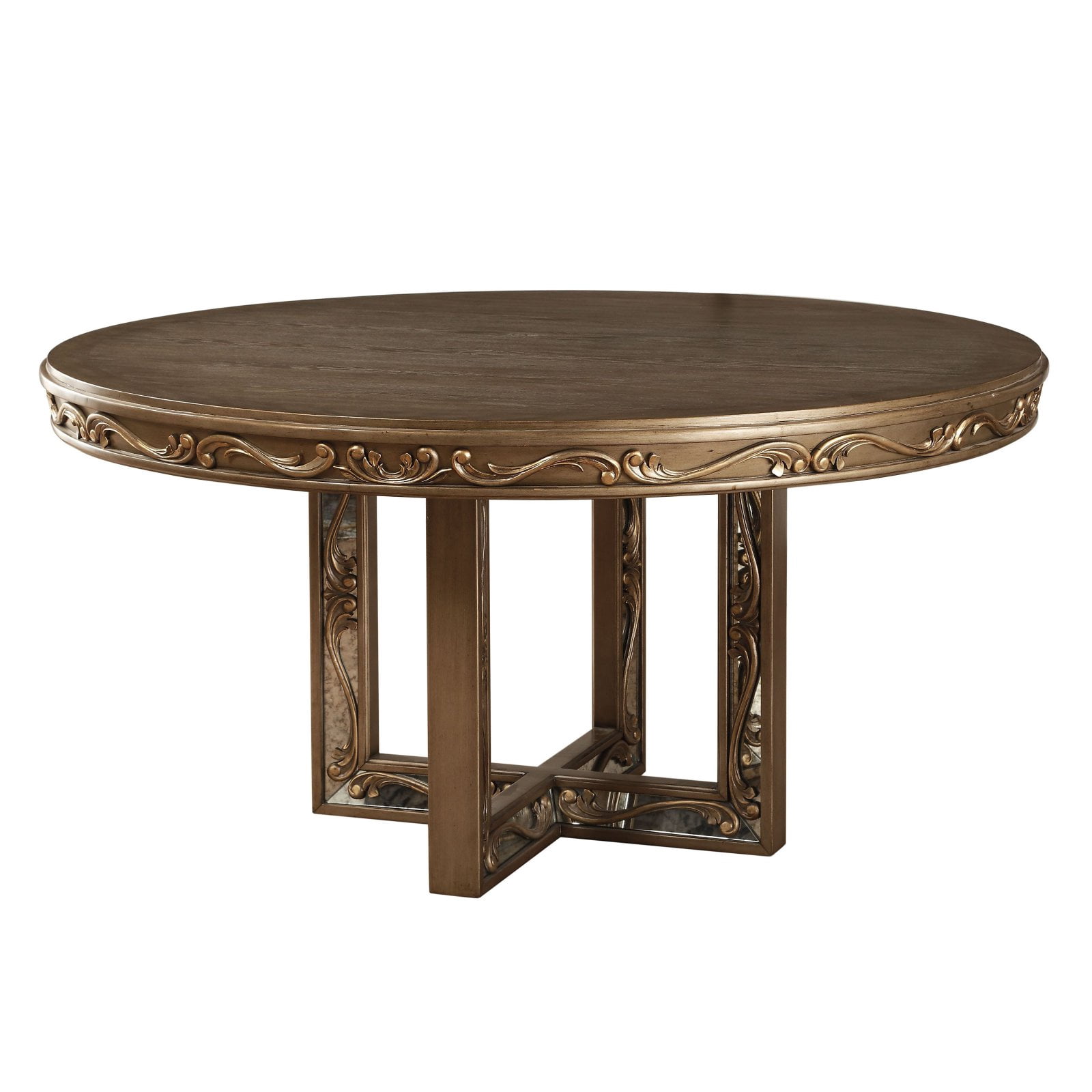 ACME Orianne Round Dining Table in Antique Gold Finish
