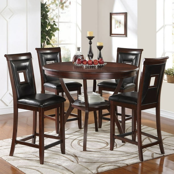 ACME Oswell 5-Piece Pack Counter Height Set, Black PU & Cherry ...