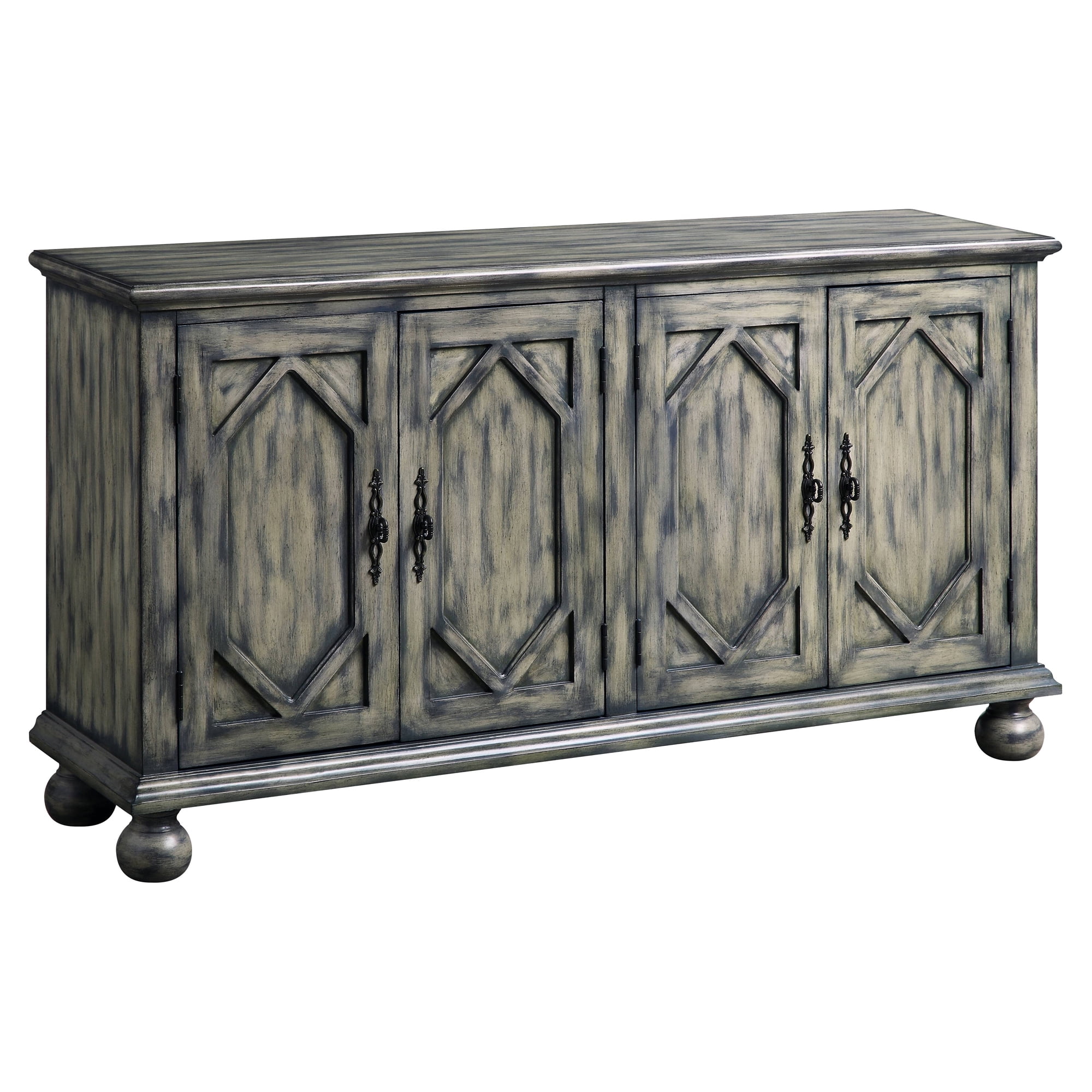 Rustic Gray 60'' Rectangular Console Table with Patterned Doors