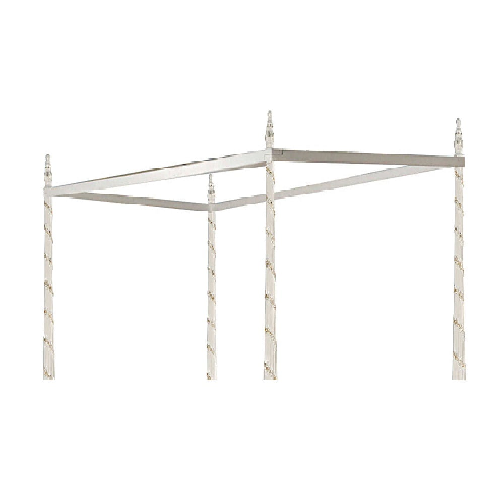 Pearl White Twin Canopy Bed with Decorative Floral Trim