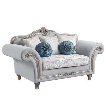 Acme Pelumi Light Gray Linen & Platinum Finish Loveseat w/5 Pillows