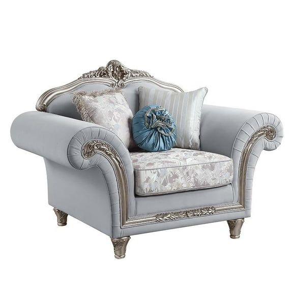 Acme Pelumi Light Gray Linen & Platinum Finish Chair w/3 Pillows