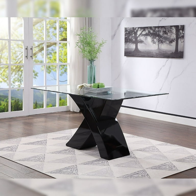 Black glass top dining table outlet