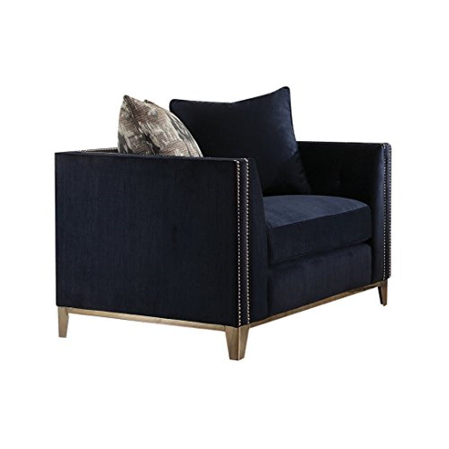Phaedra Blue Upholstered Sofa with Metal Frame and Pillows