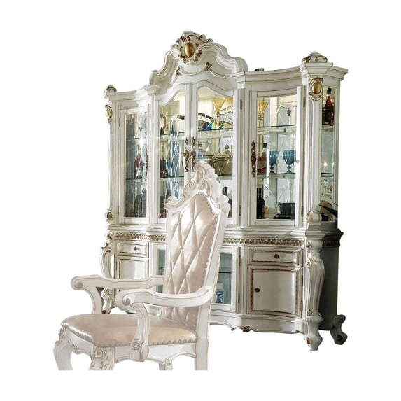 ACME Picardy 2-Drawer Wooden Hutch and Buffet with Glass Doors in Antique Pearl