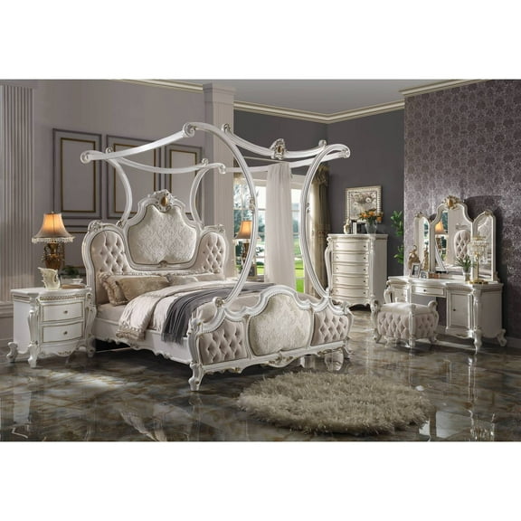 ACME Picardy CK Bed, Fabric & Antique Pearl
