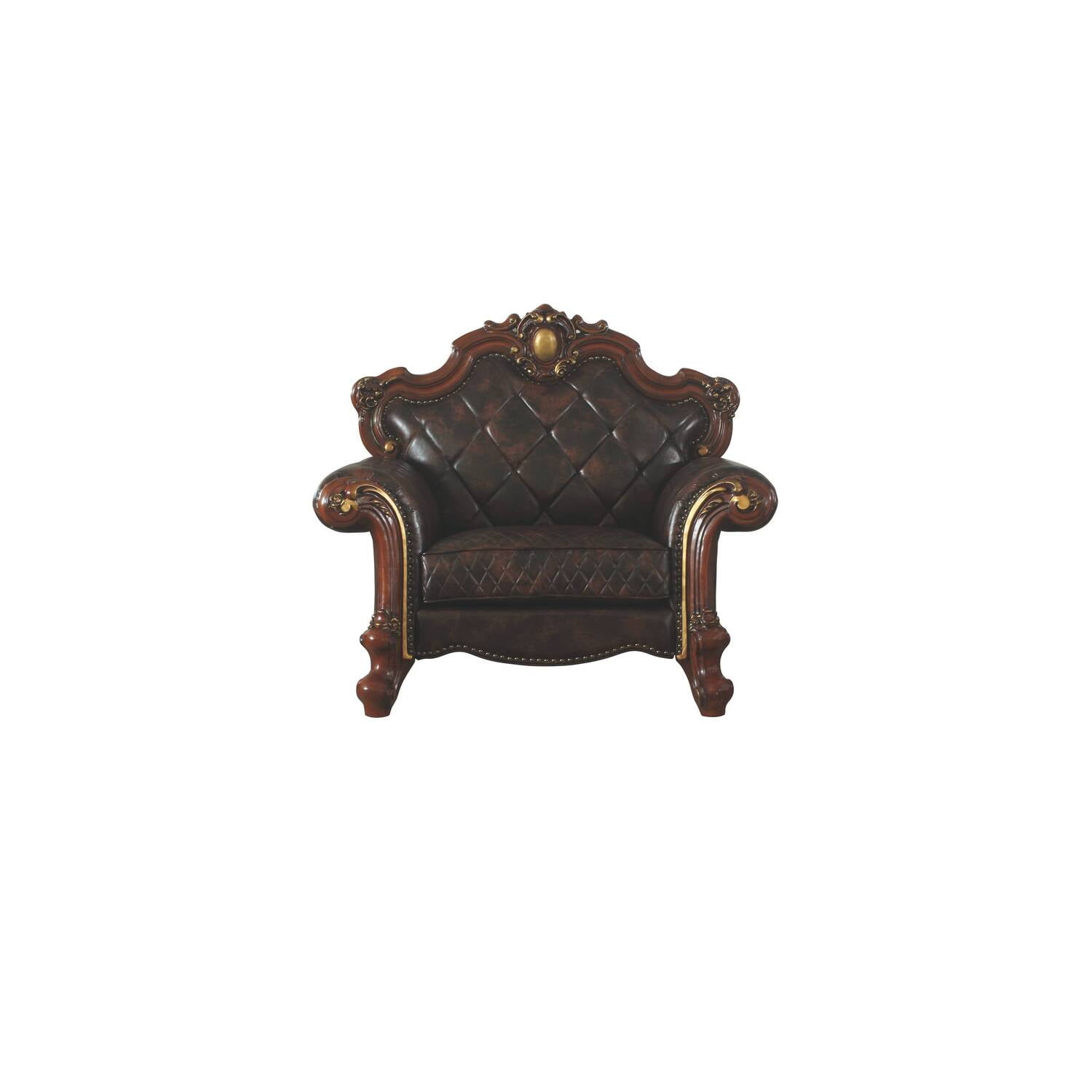 Picardy Vintage Cherry Oak & Dark Brown Faux Leather Armchair