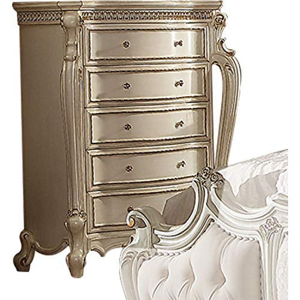 Antique Pearl Solid Wood 5-Drawer Chest with Felt Lined Drawers