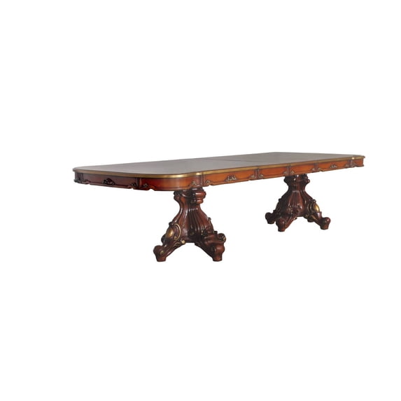 ACME Picardy Double Pedestal Dining Table with Removable Leaf in Honey Oak Wood