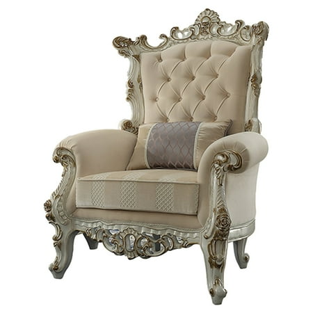 ACME Picardy II Accent Chair with 1 Pillow in Fabric and Antique Pearl