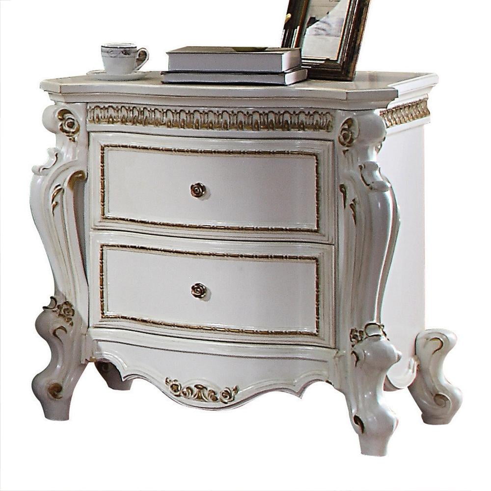 Picardy Antique Pearl 32" Traditional Carved Nightstand with 2 Drawers