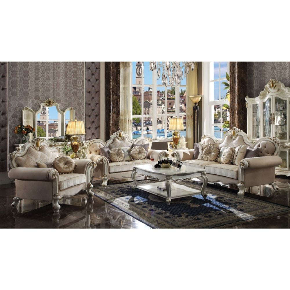 Beige Tufted Floral Fabric Sofa with Removable Cushions