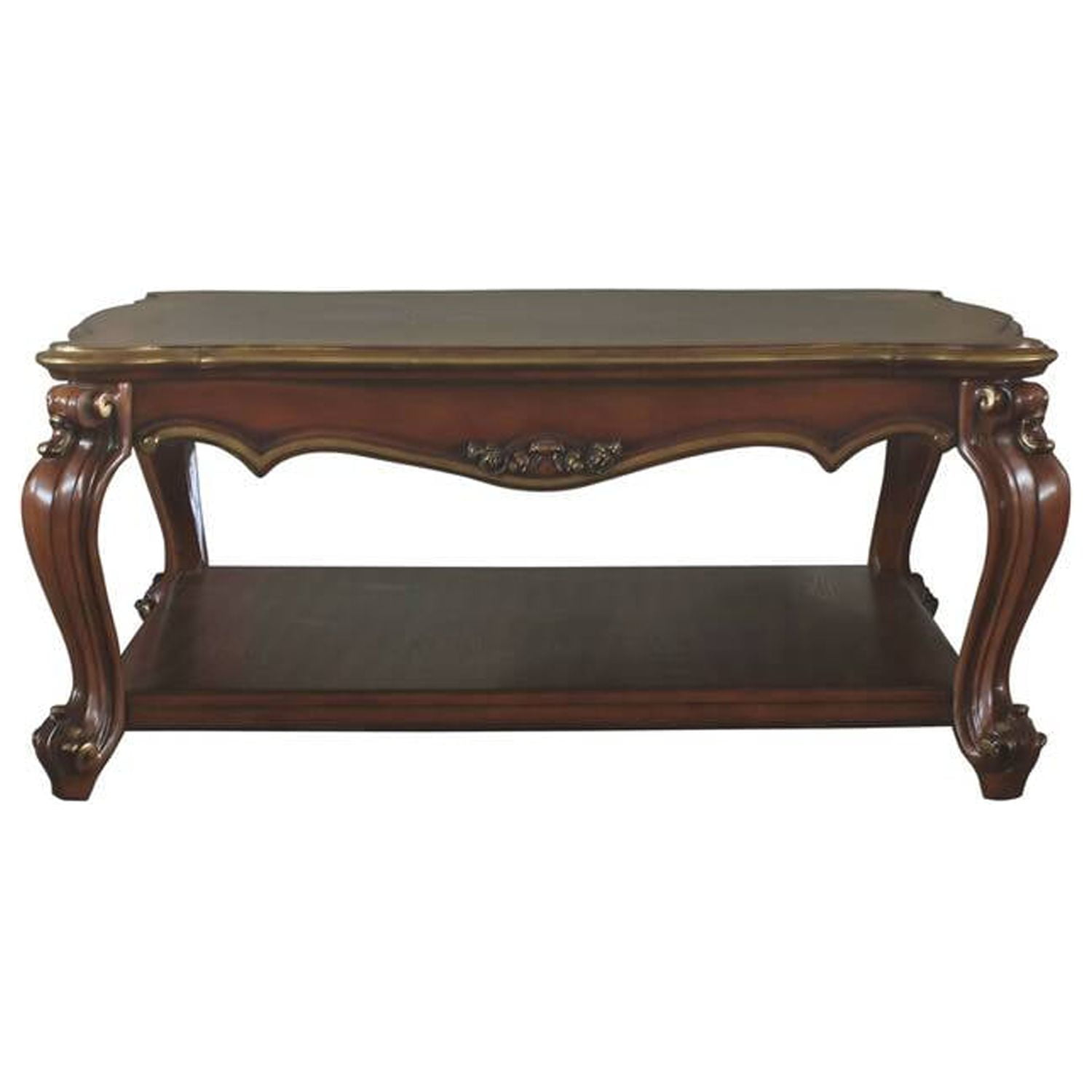 Vintage Cherry Oak Square Coffee Table with Bottom Shelf