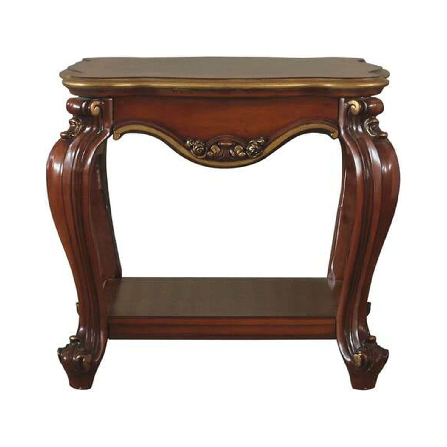 Vintage Cherry Oak Square Wooden End Table with Open Shelf