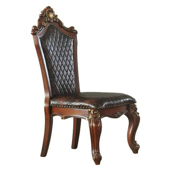 ACME Picardy Wooden Tufted Upholstered Side Chair Set of 2 in Cherry Oak