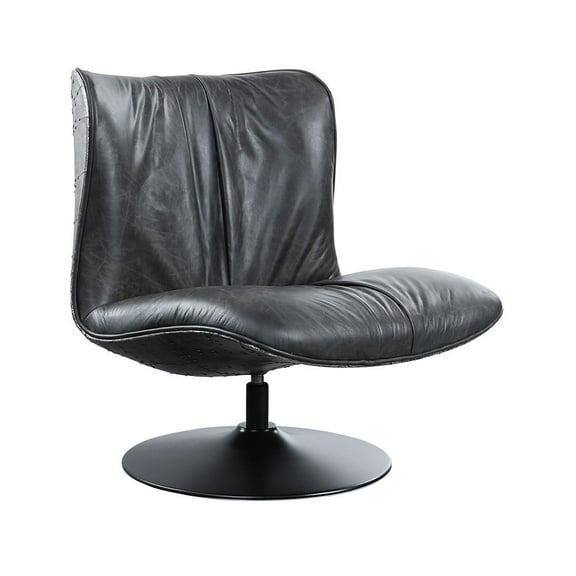 ACME Piotr Aluminum and Top Grain Leather Accent Chair with Swivel in Black