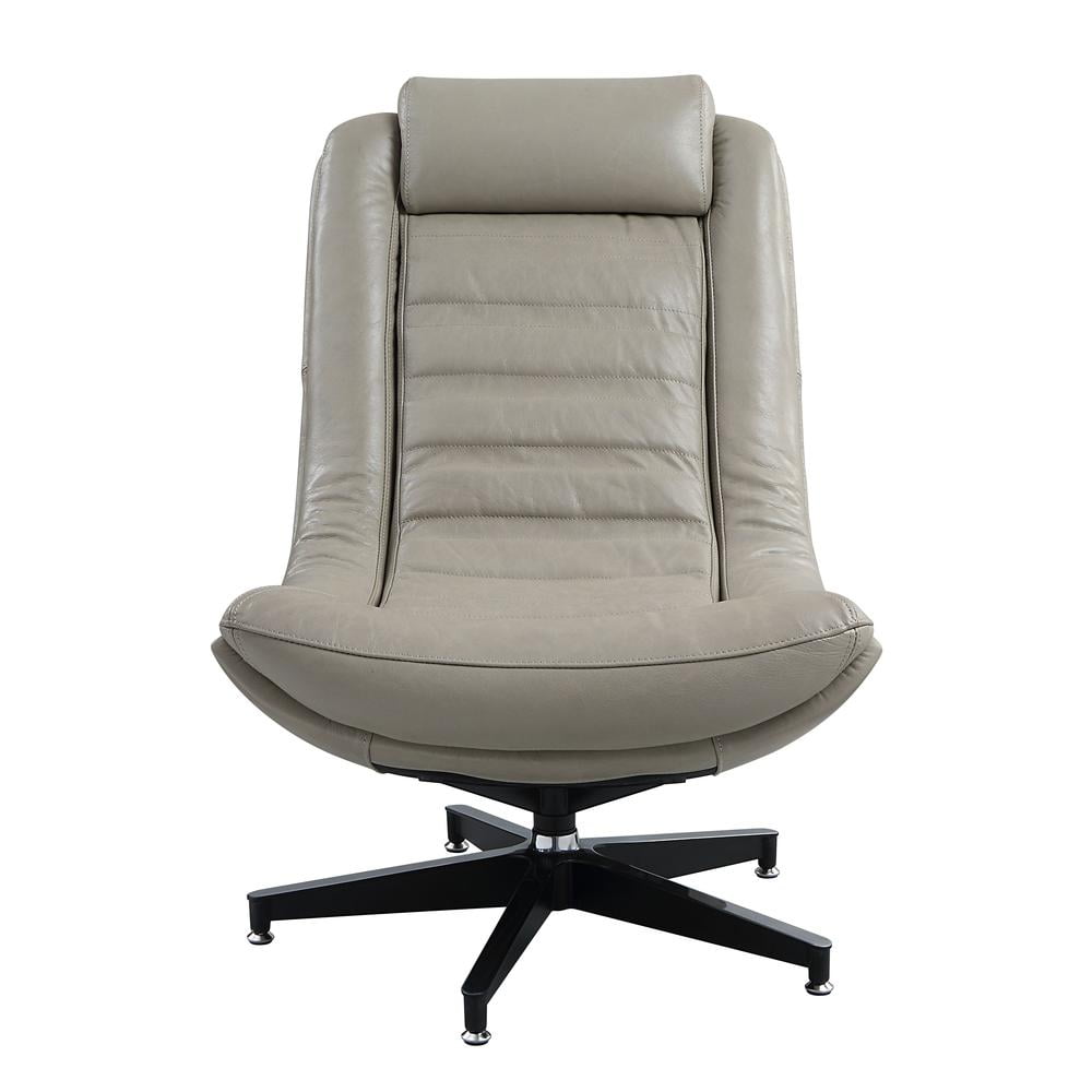 Twilight Gray Leather Swivel Accent Chair with Wood Base