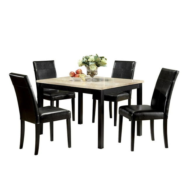 ACME Portland 5Piece Pack Dining Set, Brown Faux Marble & Cherry