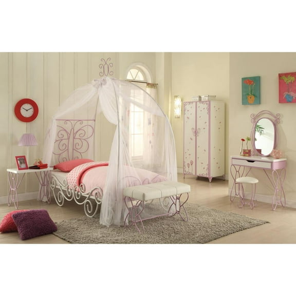 ACME Priya II Full Canopy Bed, White and Light Purple