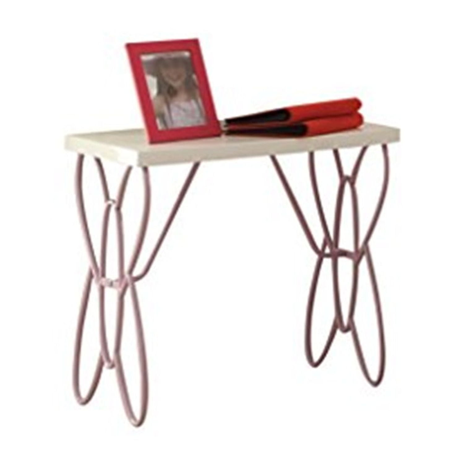 White and Light Purple Metal Butterfly Nightstand