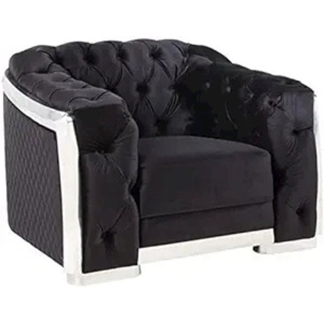 Black Velvet and Chrome Tufted Accent Chair