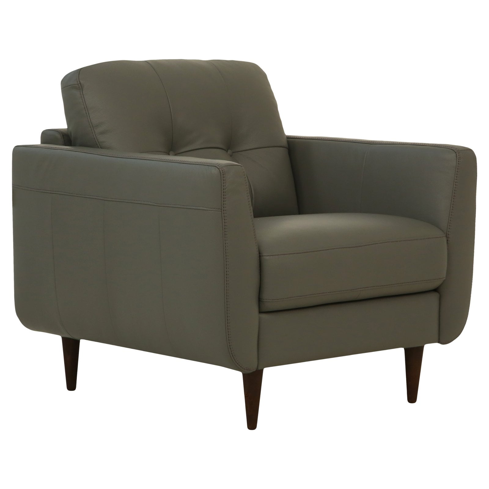Radwan Pesto Green Leather Accent Chair with Wood Legs
