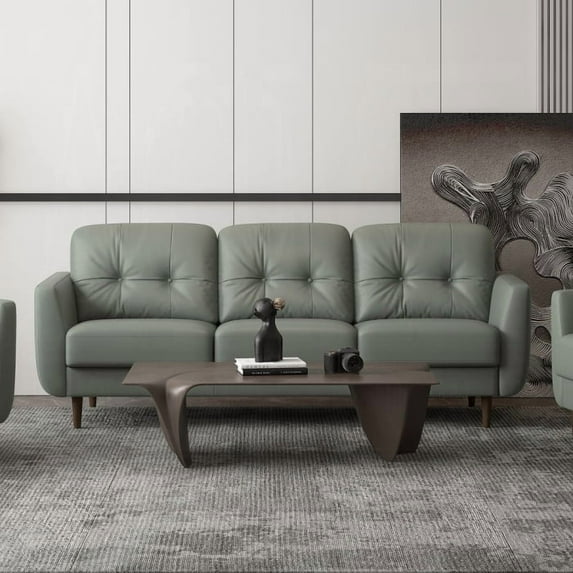 ACME Radwan Tufted Leather Sofa in Pesto Green