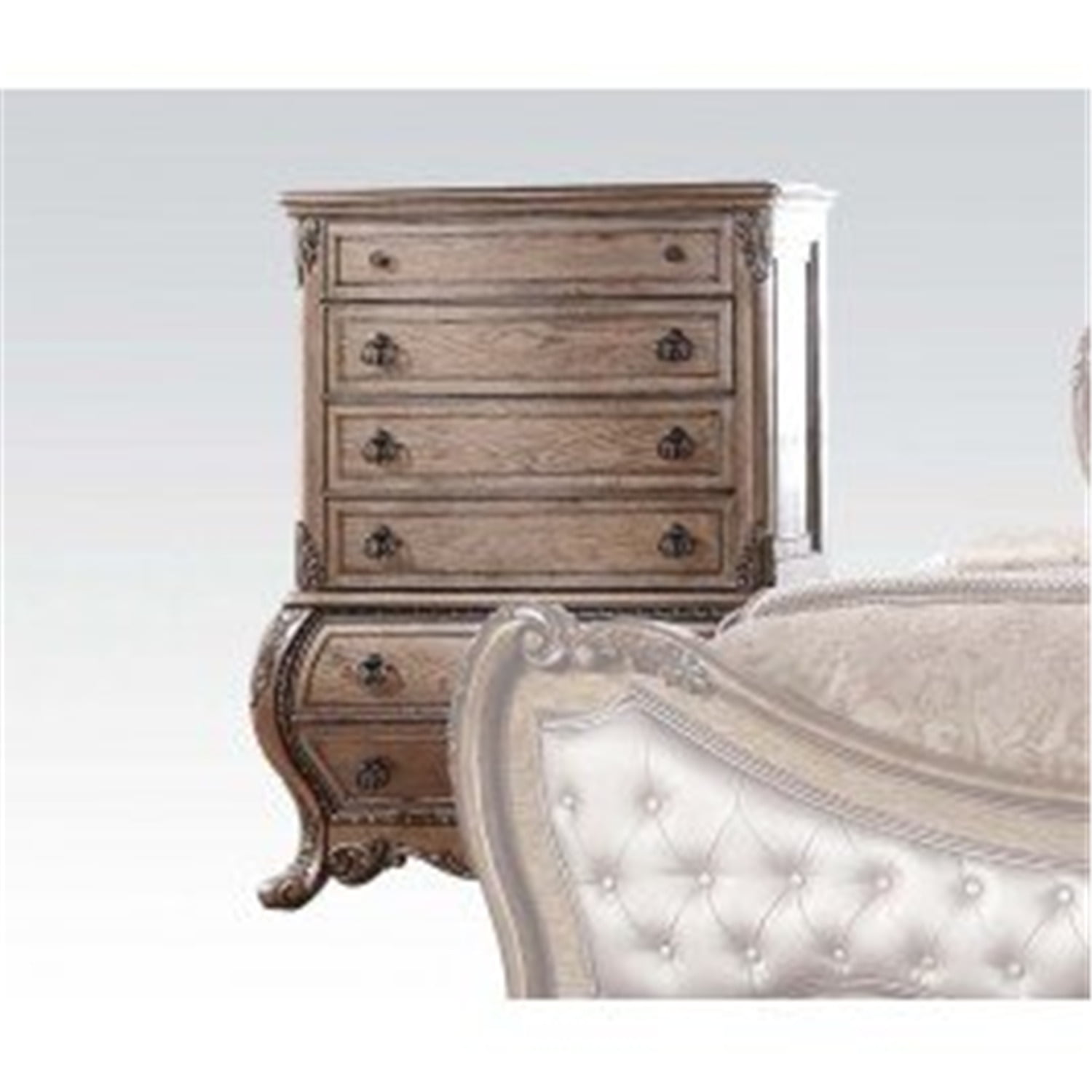 Elegant Vintage Oak Chest with Upholstered Headboard and 3 Drawers