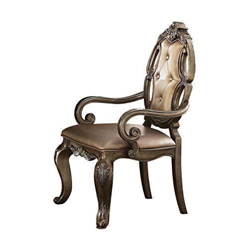 ACME Ragenardus Faux Leather Dining Arm Chair in Champagne Oak Set of 2