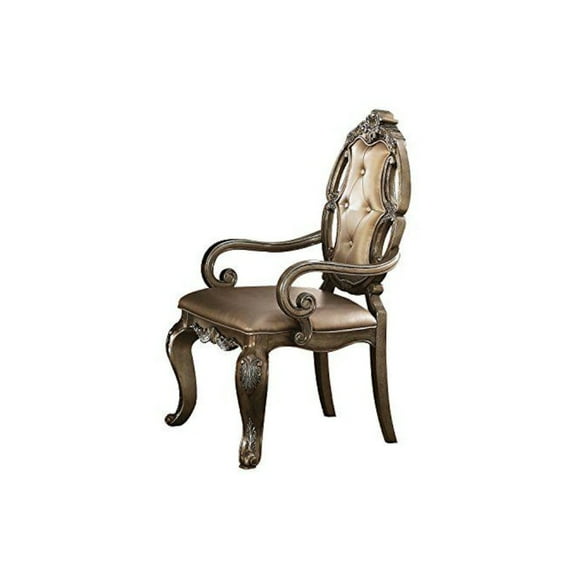 ACME Ragenardus Faux Leather Dining Arm Chair in Champagne Oak Set of 2