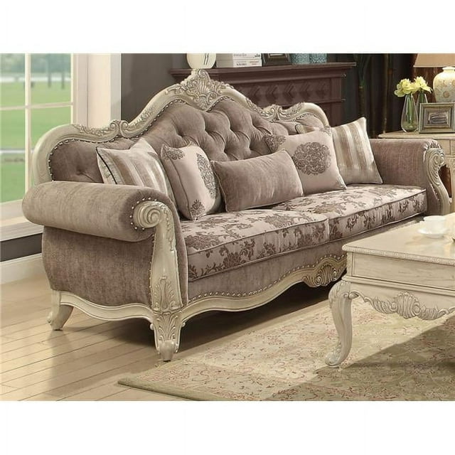 ACME Ragenardus Sofa in Gray Fabric & Antique White